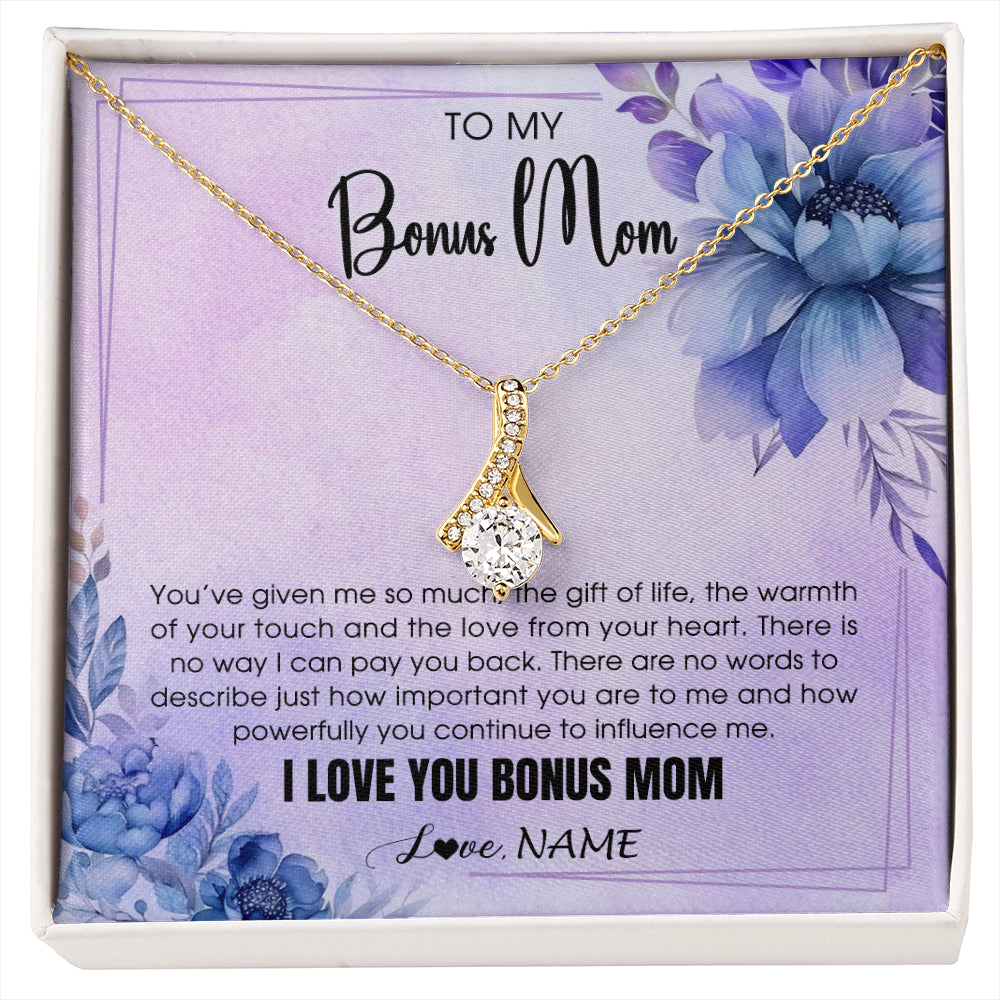 Alluring Beauty Necklace 18K Yellow Gold Finish | 1 | Personalized To My Bonus Mom Necklace From Stepdaughter Stepson I Love You Stepmom Birthday Gifts Mothers Day Christmas Jewelry Customized Gift Box Message Card | siriusteestore
