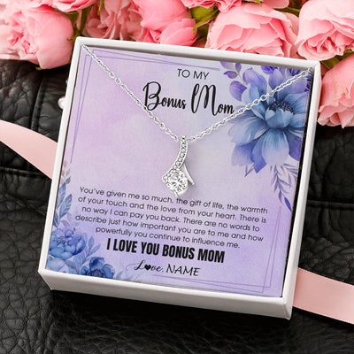 Alluring Beauty Necklace 14K White Gold Finish | 2 | Personalized To My Bonus Mom Necklace From Stepdaughter Stepson I Love You Stepmom Birthday Gifts Mothers Day Christmas Jewelry Customized Gift Box Message Card | siriusteestore