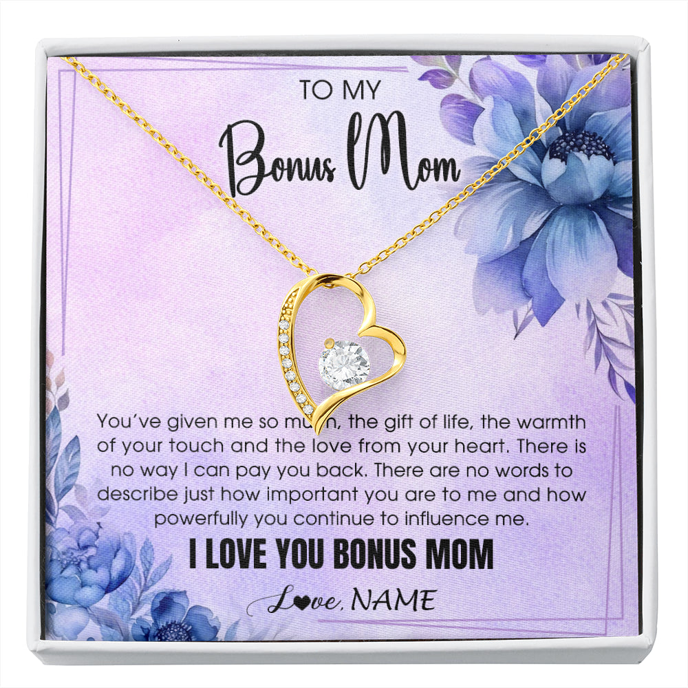 Forever Love Necklace 18K Yellow Gold Finish | 1 | Personalized To My Bonus Mom Necklace From Stepdaughter Stepson I Love You Stepmom Birthday Gifts Mothers Day Christmas Jewelry Customized Gift Box Message Card | siriusteestore