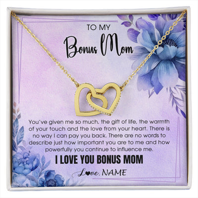Interlocking Hearts Necklace 18K Yellow Gold Finish | 1 | Personalized To My Bonus Mom Necklace From Stepdaughter Stepson I Love You Stepmom Birthday Gifts Mothers Day Christmas Jewelry Customized Gift Box Message Card | siriusteestore