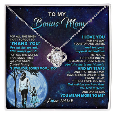 Love Knot Necklace 14K White Gold Finish | 1 | Personalized To My Bonus Mom Necklace From Stepdaughter Thank You Day By Day Stepmom Birthday Gifts Mothers Day Christmas Customized Gift Box Message Card | siriusteestore