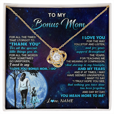 Love Knot Necklace 18K Yellow Gold Finish | 1 | Personalized To My Bonus Mom Necklace From Stepdaughter Thank You Day By Day Stepmom Birthday Gifts Mothers Day Christmas Customized Gift Box Message Card | siriusteestore
