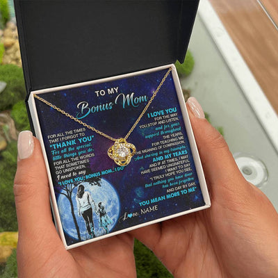 Love Knot Necklace 18K Yellow Gold Finish | 2 | Personalized To My Bonus Mom Necklace From Stepdaughter Thank You Day By Day Stepmom Birthday Gifts Mothers Day Christmas Customized Gift Box Message Card | siriusteestore