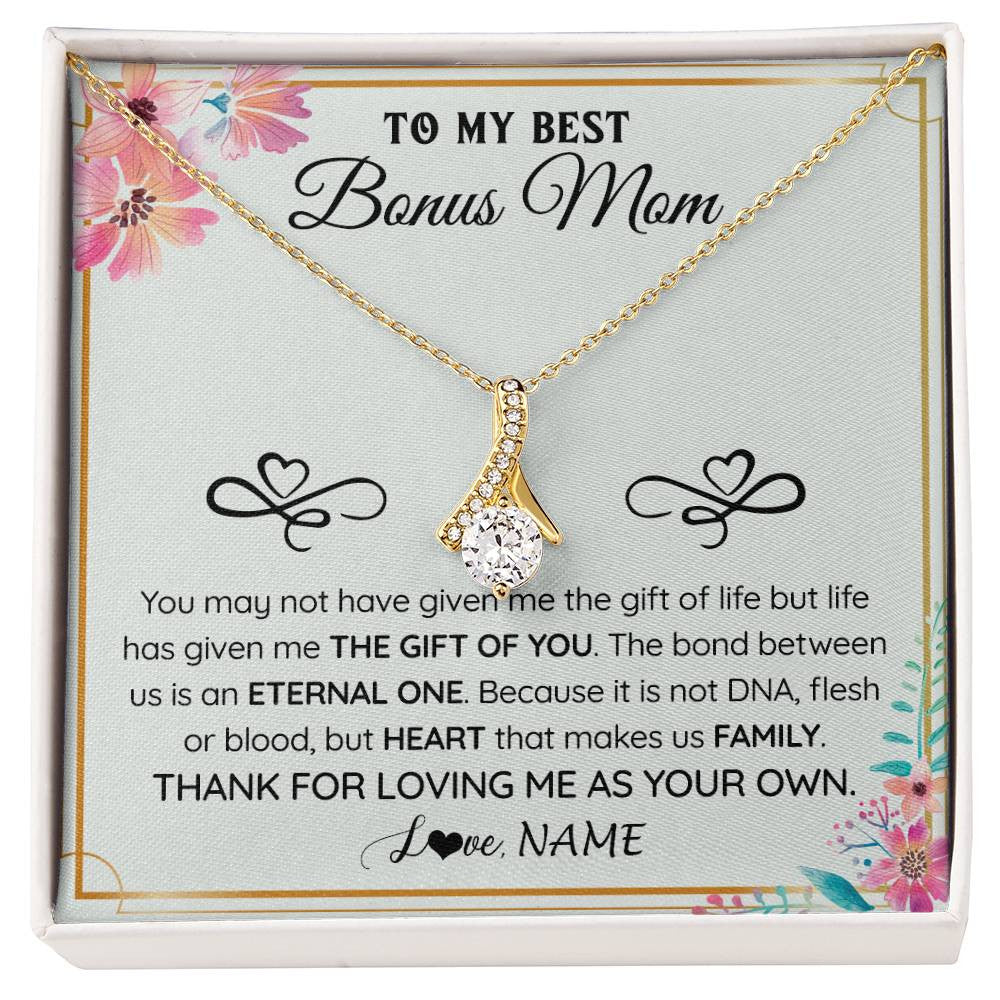 Alluring Beauty Necklace 18K Yellow Gold Finish | 1 | Personalized To My Bonus Mom Necklace From Stepdaughter Thank You For Loving Stepmom Jewelry Pendant Birthday Gifts Christmas Customized Gift Box Message Card | siriusteestore