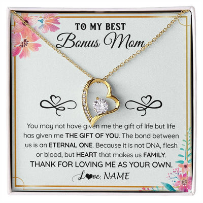 Forever Love Necklace 18K Yellow Gold Finish | 1 | Personalized To My Bonus Mom Necklace From Stepdaughter Thank You For Loving Stepmom Jewelry Pendant Birthday Gifts Christmas Customized Gift Box Message Card | siriusteestore