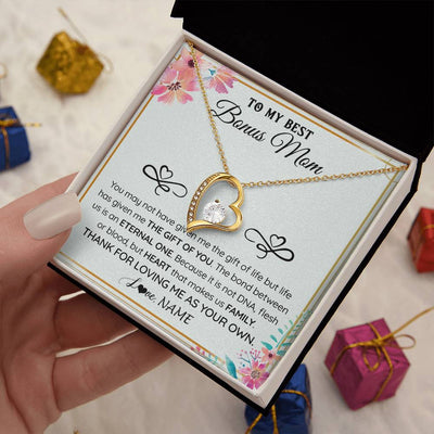 Forever Love Necklace 18K Yellow Gold Finish | 2 | Personalized To My Bonus Mom Necklace From Stepdaughter Thank You For Loving Stepmom Jewelry Pendant Birthday Gifts Christmas Customized Gift Box Message Card | siriusteestore