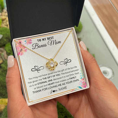 Love Knot Necklace 18K Yellow Gold Finish | 2 | Personalized To My Bonus Mom Necklace From Stepdaughter Thank You For Loving Stepmom Jewelry Pendant Birthday Gifts Christmas Customized Gift Box Message Card | siriusteestore
