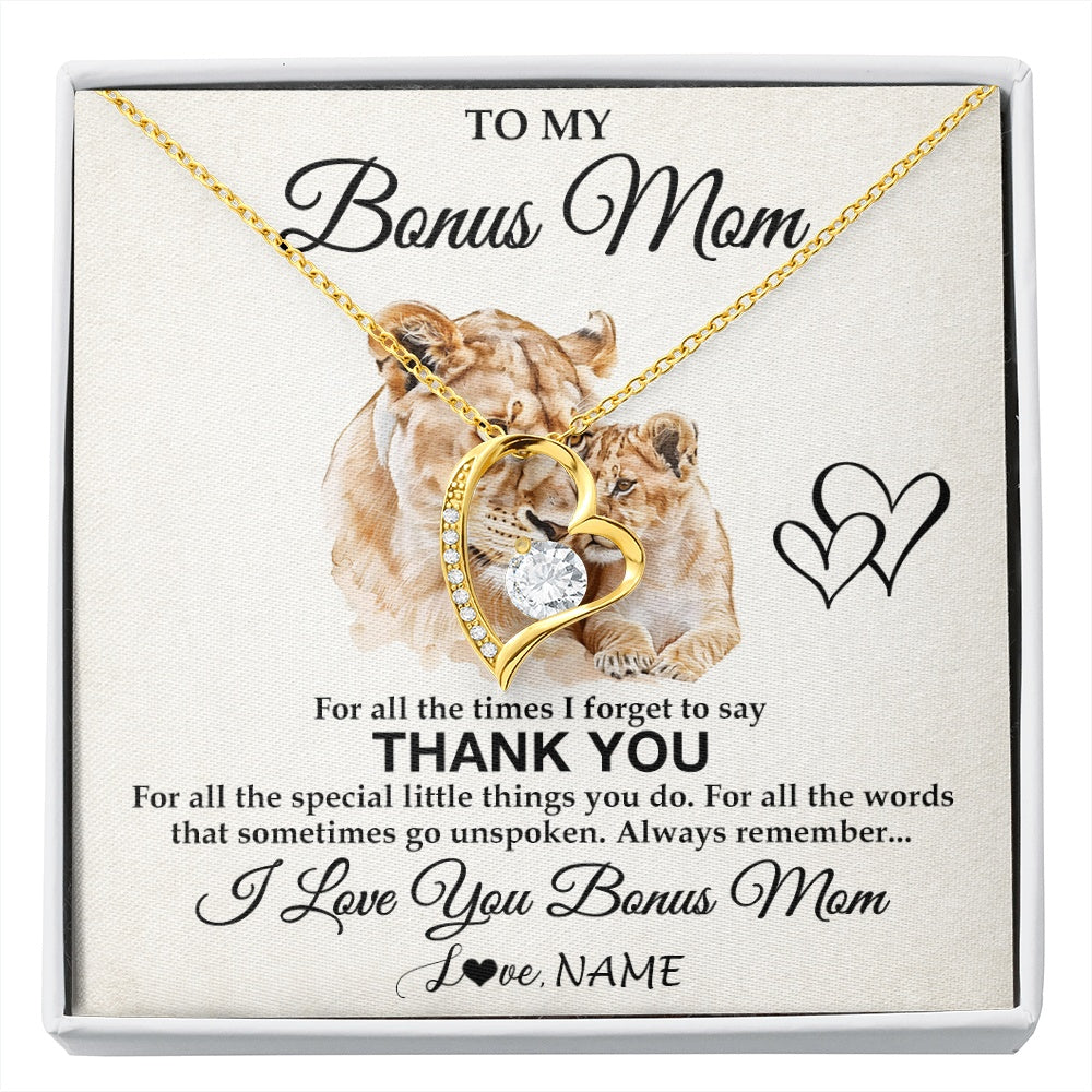 Forever Love Necklace 18K Yellow Gold Finish | 1 | Personalized To My Bonus Mom Necklace From Stepdaughter Thank You Lion Stepmom Gift For Mothers Day Birthday Gift Christmas For Step Mom Gift Box Message Card | siriusteestore.myshopify