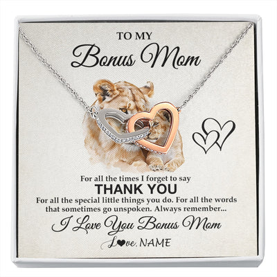 Interlocking Hearts Necklace Stainless Steel & Rose Gold Finish | 1 | Personalized To My Bonus Mom Necklace From Stepdaughter Thank You Lion Stepmom Gift For Mothers Day Birthday Gift Christmas For Step Mom Gift Box Message Card | siriusteestore.myshopify