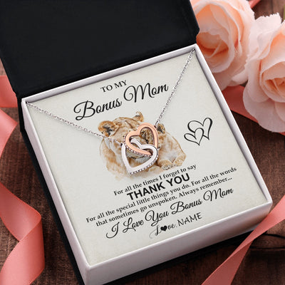 Interlocking Hearts Necklace Stainless Steel & Rose Gold Finish | 2 | Personalized To My Bonus Mom Necklace From Stepdaughter Thank You Lion Stepmom Gift For Mothers Day Birthday Gift Christmas For Step Mom Gift Box Message Card | siriusteestore.myshopify
