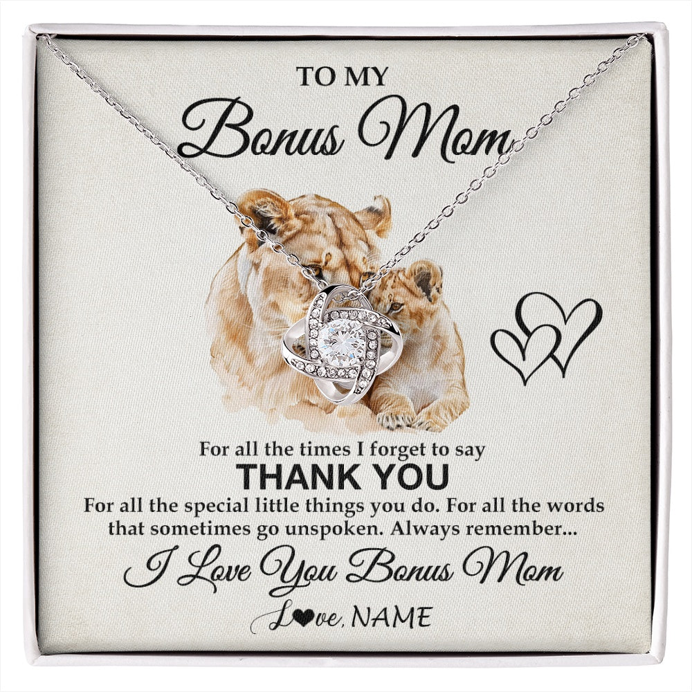 Love Knot Necklace 14K White Gold Finish | 1 | Personalized To My Bonus Mom Necklace From Stepdaughter Thank You Lion Stepmom Gift For Mothers Day Birthday Gift Christmas For Step Mom Gift Box Message Card | siriusteestore.myshopify