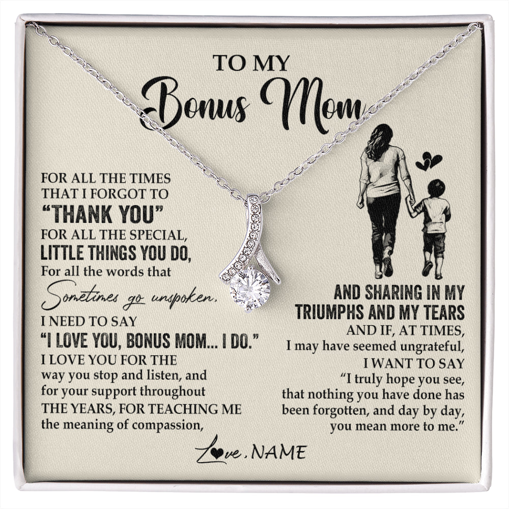 Alluring Beauty Necklace 14K White Gold Finish | 1 | Personalized To My Bonus Mom Necklace From Stepson For All The Times That I Forgot To Thank You Birthday Mothers Day Christmas Customized Gift Box Message Card | siriusteestore