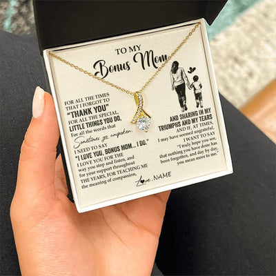Alluring Beauty Necklace 18K Yellow Gold Finish | 2 | Personalized To My Bonus Mom Necklace From Stepson For All The Times That I Forgot To Thank You Birthday Mothers Day Christmas Customized Gift Box Message Card | siriusteestore