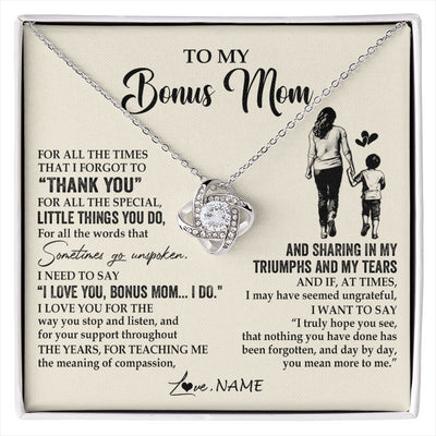 Love Knot Necklace 14K White Gold Finish | 1 | Personalized To My Bonus Mom Necklace From Stepson For All The Times That I Forgot To Thank You Birthday Mothers Day Christmas Customized Gift Box Message Card | siriusteestore
