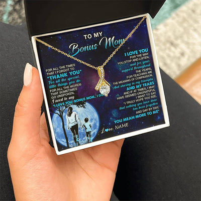 Alluring Beauty Necklace 18K Yellow Gold Finish | 2 | Personalized To My Bonus Mom Necklace From Stepson Thank You Day By Day Stepmom Birthday Gifts Mothers Day Christmas Customized Gift Box Message Card | siriusteestore