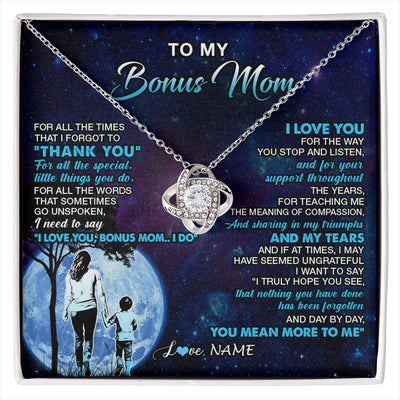Love Knot Necklace 14K White Gold Finish | 1 | Personalized To My Bonus Mom Necklace From Stepson Thank You Day By Day Stepmom Birthday Gifts Mothers Day Christmas Customized Gift Box Message Card | siriusteestore