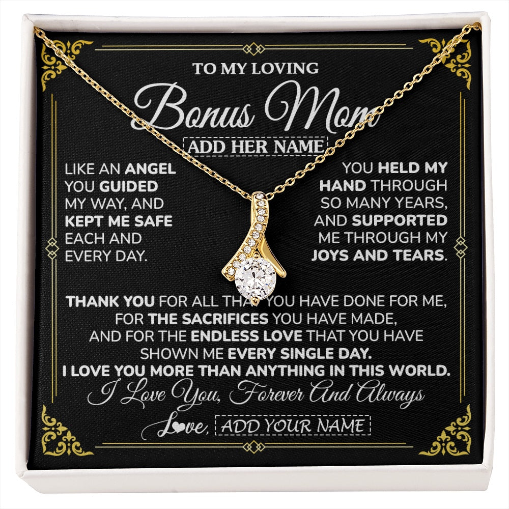 Alluring Beauty Necklace 18K Yellow Gold Finish | 1 | Personalized To My Bonus Mom Necklace Gifts Meaningful Gift To Stepmom From Stepdaughter Without You There Is No Me Mothers Day Birthday Gift Box Message Card | https://siriusteestore.