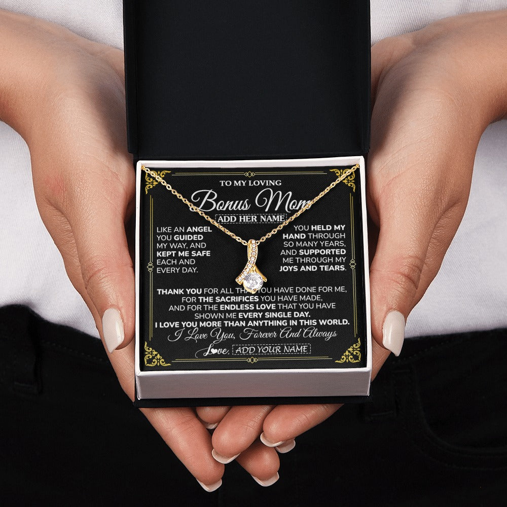 Alluring Beauty Necklace 18K Yellow Gold Finish | 2 | Personalized To My Bonus Mom Necklace Gifts Meaningful Gift To Stepmom From Stepdaughter Without You There Is No Me Mothers Day Birthday Gift Box Message Card | https://siriusteestore.