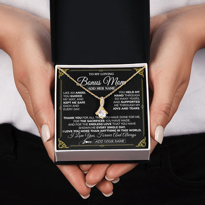 Alluring Beauty Necklace 18K Yellow Gold Finish | 2 | Personalized To My Bonus Mom Necklace Gifts Meaningful Gift To Stepmom From Stepdaughter Without You There Is No Me Mothers Day Birthday Gift Box Message Card | https://siriusteestore.