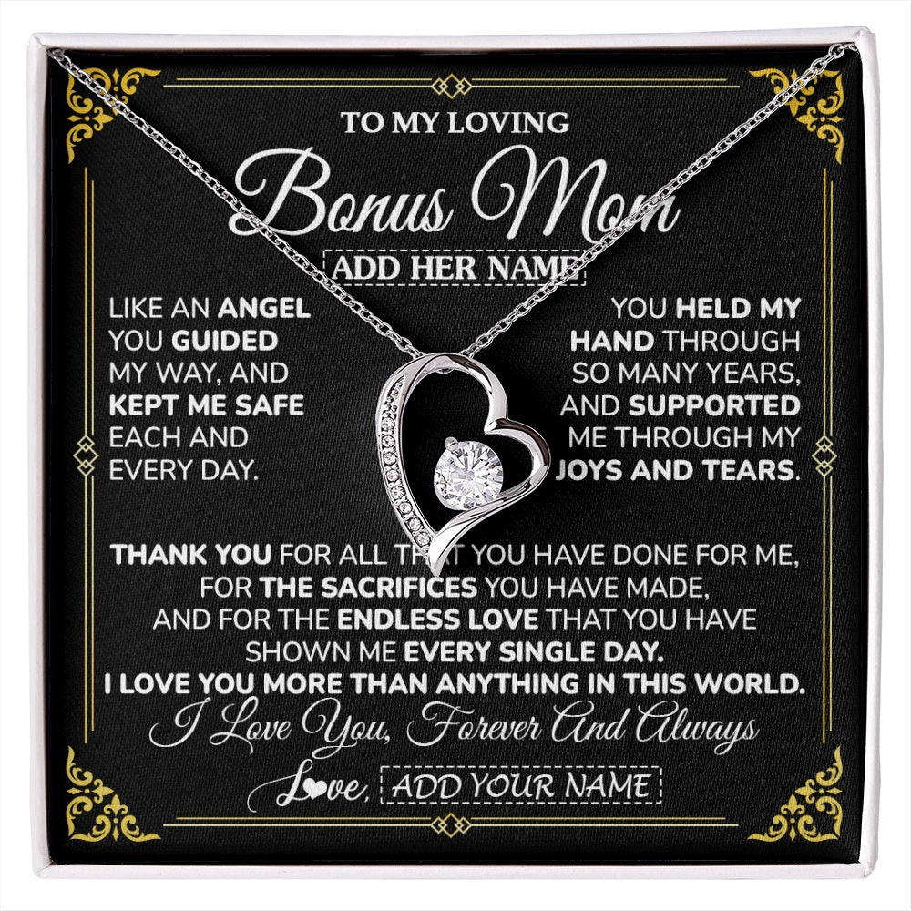Forever Love Necklace 14K White Gold Finish | 1 | Personalized To My Bonus Mom Necklace Gifts Meaningful Gift To Stepmom From Stepdaughter Without You There Is No Me Mothers Day Birthday Gift Box Message Card | https://siriusteestore.