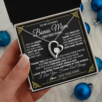 Forever Love Necklace 14K White Gold Finish | 2 | Personalized To My Bonus Mom Necklace Gifts Meaningful Gift To Stepmom From Stepdaughter Without You There Is No Me Mothers Day Birthday Gift Box Message Card | https://siriusteestore.