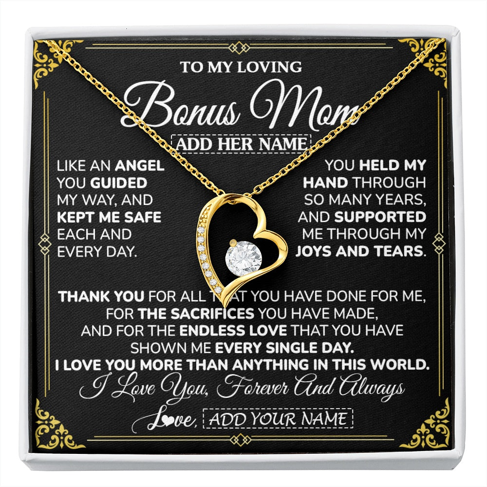 Forever Love Necklace 18K Yellow Gold Finish | 1 | Personalized To My Bonus Mom Necklace Gifts Meaningful Gift To Stepmom From Stepdaughter Without You There Is No Me Mothers Day Birthday Gift Box Message Card | https://siriusteestore.