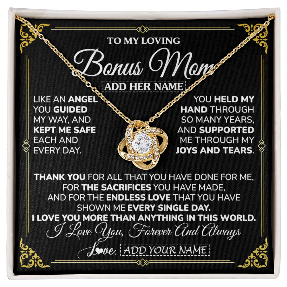 Love Knot Necklace 18K Yellow Gold Finish | 1 | Personalized To My Bonus Mom Necklace Gifts Meaningful Gift To Stepmom From Stepdaughter Without You There Is No Me Mothers Day Birthday Gift Box Message Card | https://siriusteestore.