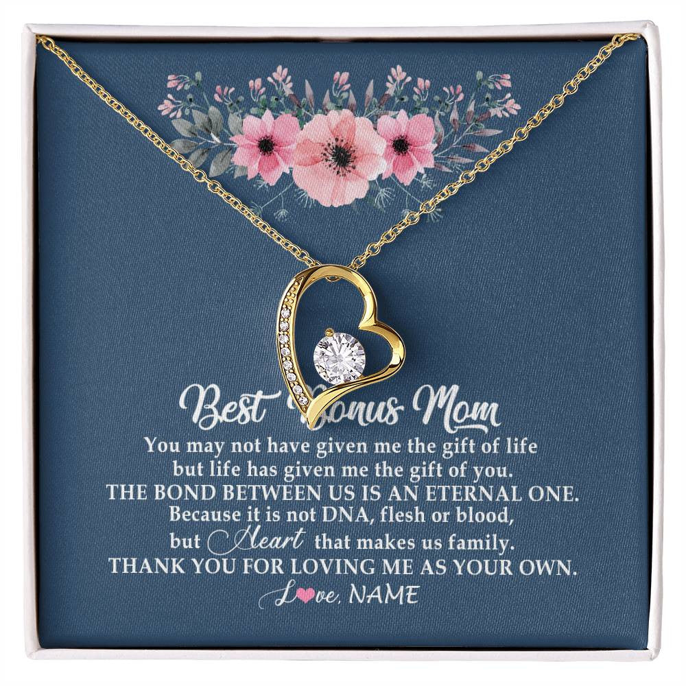 Forever Love Necklace 18K Yellow Gold Finish | Personalized To My Bonus Mom Necklace from Daughter Thank You For Loving Me Bonus Mom Jewelry Birthday Mothers Day Christmas Customized Message Card | siriusteestore
