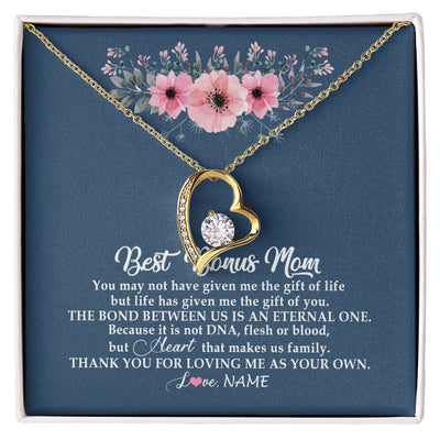 Forever Love Necklace 18K Yellow Gold Finish | Personalized To My Bonus Mom Necklace from Daughter Thank You For Loving Me Bonus Mom Jewelry Birthday Mothers Day Christmas Customized Message Card | siriusteestore