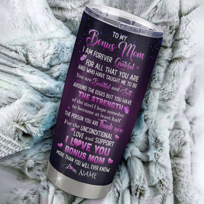 Personalized To My Bonus Mom Tumbler From Daughter Stainless Steel Cup Thank You For Love Butterfly Stepmom Gift Birthday Mothers Day Christmas Travel Mug | siriusteestore