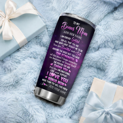 Personalized To My Bonus Mom Tumbler From Daughter Thank You For Love Butterfly Stepmom Birthday Gifts Mothers Day Christmas Custom Stainless Steel Mug | siriusteestore