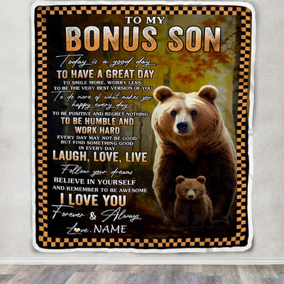 Personalized To My Bonus Son Bear Blanket From Stepmother Every Day Laugh Love Live Stepson Birthday Gifts Christmas Customized Fleece Throw Blanket | siriusteestore