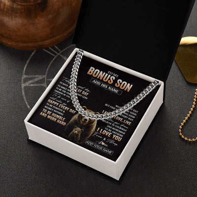 Cuban Link Chain Necklace Stainless Steel | 2 | Personalized To My Bonus Son Bear Necklace From Stepmother Stepfather Every Day Laugh Love Live Stepson Birthday Gifts Christmas Custom Gift Box Message Card | https://siriusteestore.