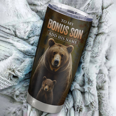 Personalized To My Bonus Son Bear Tumbler From Stepmother Stepfather Every Day Laugh Love Live Stepson Birthday Gifts Christmas Custom Stainless Steel Travel Mug | siriusteestore