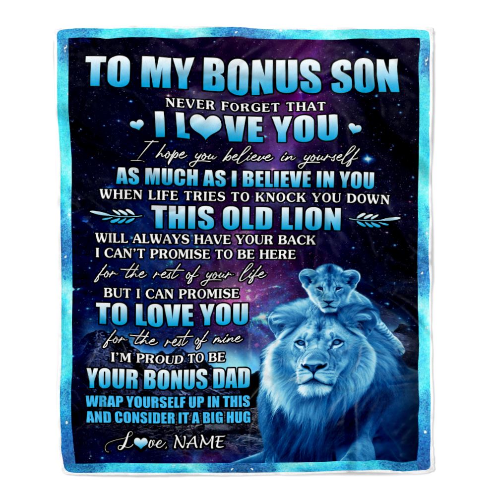 Personalized To My Bonus Son Blanket From Bonus Dad Never Forget That I Love You Stepson Birthday Gifts Graduation Christmas Bed Fleece Throw Blanket | siriusteestore