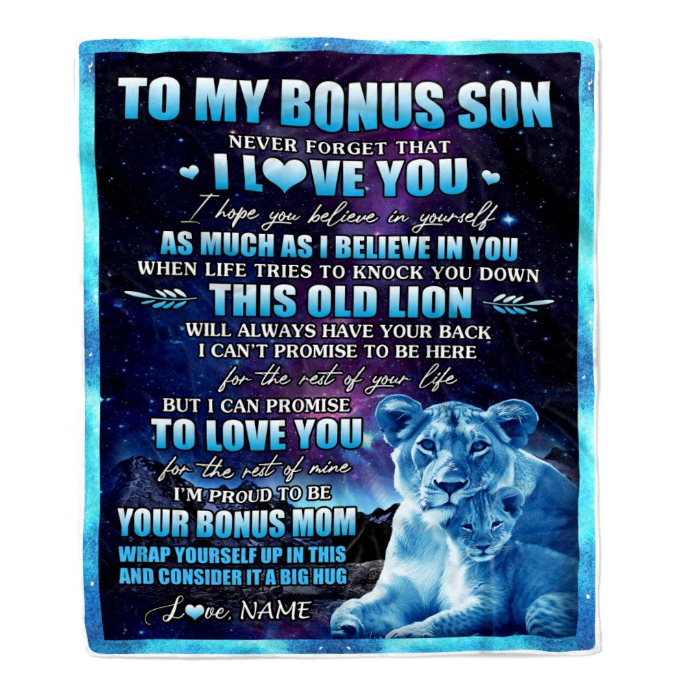 Personalized To My Bonus Son Blanket From Bonus Dad Never Forget That I Love You Stepson Birthday Gifts Graduation Christmas Bed Fleece Throw Blanket | siriusteestore