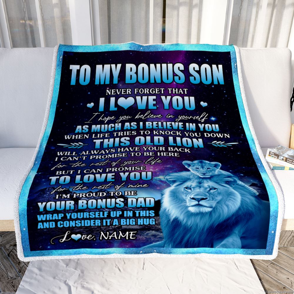 Personalized To My Bonus Son Blanket From Bonus Dad Never Forget That I Love You Stepson Birthday Gifts Graduation Christmas Bed Fleece Throw Blanket | siriusteestore
