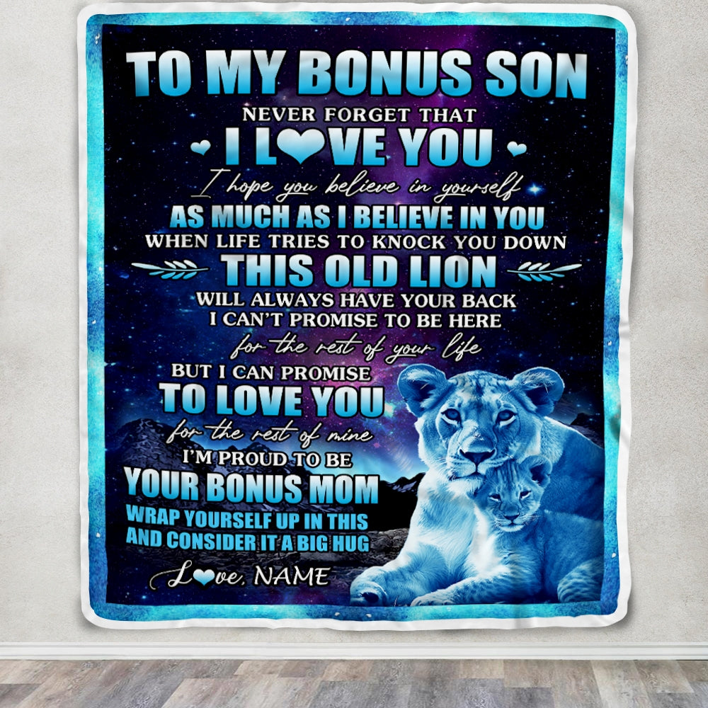 Personalized To My Bonus Son Blanket From Bonus Dad Never Forget That I Love You Stepson Birthday Gifts Graduation Christmas Bed Fleece Throw Blanket | siriusteestore