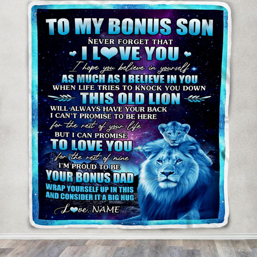 Personalized To My Bonus Son Blanket From Bonus Dad Never Forget That I Love You Stepson Birthday Gifts Graduation Christmas Bed Fleece Throw Blanket | siriusteestore