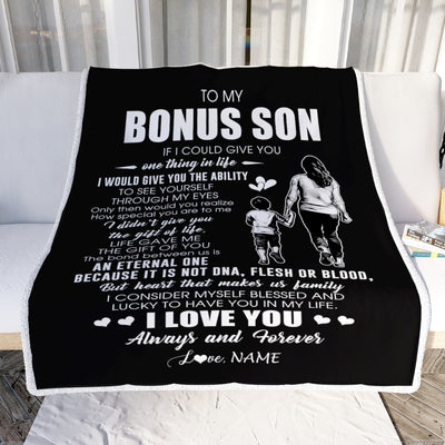 Personalized To My Bonus Son Blanket From Bonus Mom It Is Not DNA I Love You Stepson Birthday Meaningful Christmas Customized Gift Fleece Throw Blanket | siriusteestore