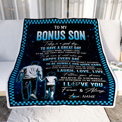 Personalized To My Bonus Son Blanket From Stepdad Every Day Laugh Love Live Stepdad Stepson Birthday Gifts Graduation Christmas Customized Fleece Blanket | siriusteestore