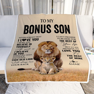 Personalized To My Bonus Son Blanket From Stepdad Lion Never Forget That I Love You Stepson Birthday Gifts Graduation Christmas Customized Fleece Throw Blanket | siriusteestore