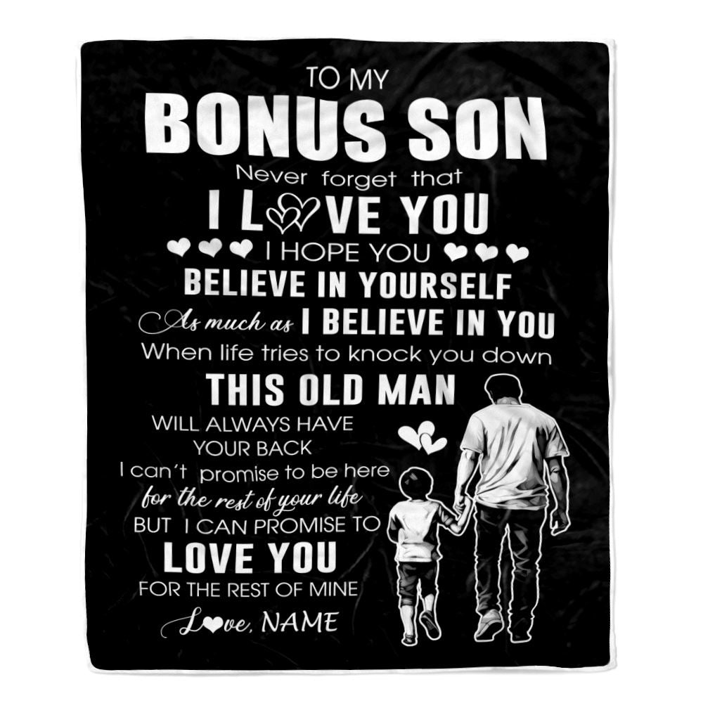 Personalized To My Bonus Son Blanket From Stepdad This Old Man Love You Stepson Birthday Gifts Graduation Christmas Customized Bed Fleece Throw Blanket | siriusteestore