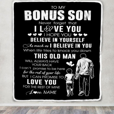 Personalized To My Bonus Son Blanket From Stepdad This Old Man Love You Stepson Birthday Gifts Graduation Christmas Customized Bed Fleece Throw Blanket | siriusteestore