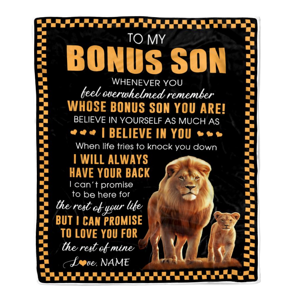 Personalized To My Bonus Son Blanket From Stepdad Whenever You Feel Lion Stepson Birthday Gifts Graduation Christmas Fleece Throw Blanket | siriusteestore