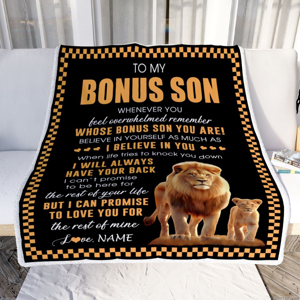 Personalized To My Bonus Son Blanket From Stepdad Whenever You Feel Lion Stepson Birthday Gifts Graduation Christmas Fleece Throw Blanket | siriusteestore