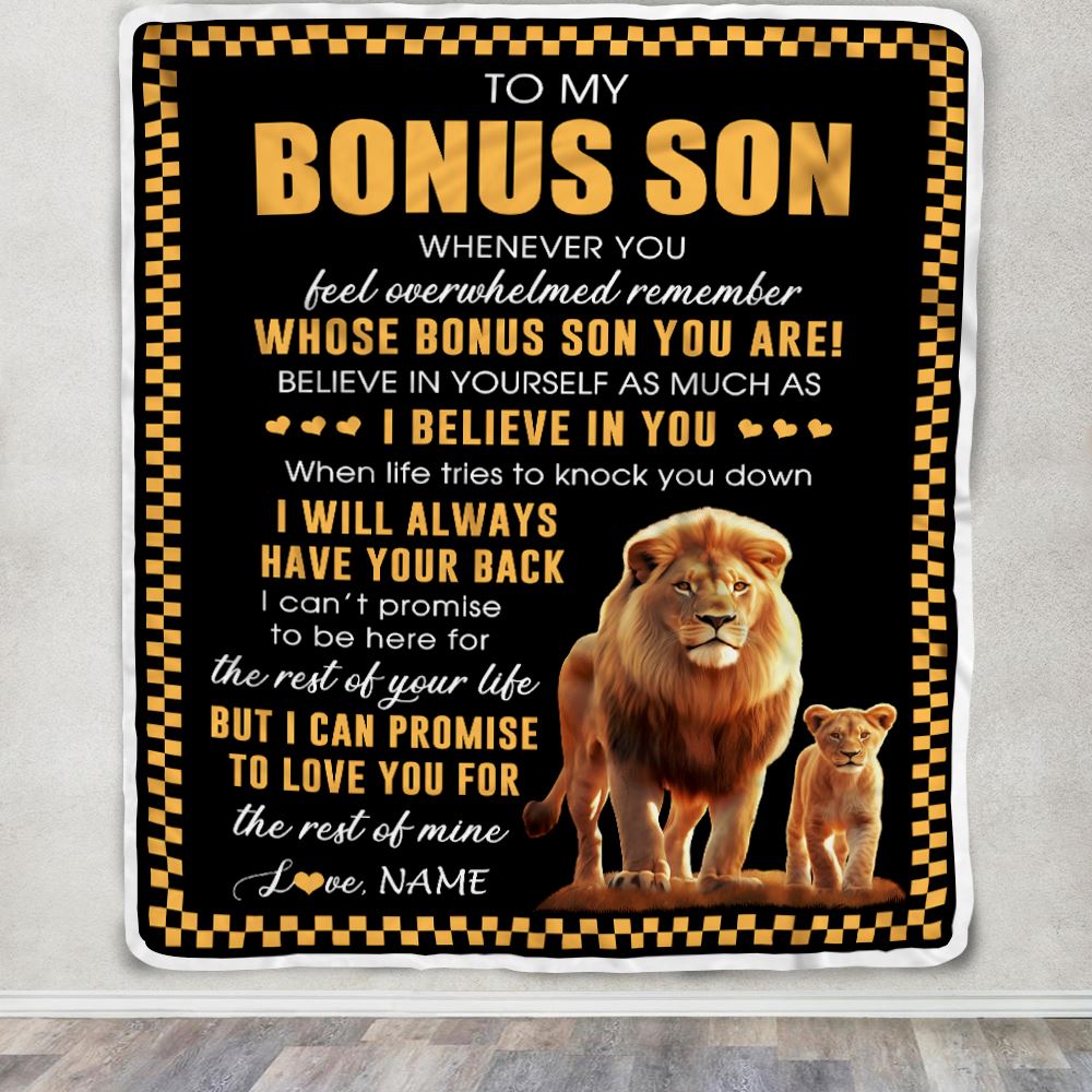 Personalized To My Bonus Son Blanket From Stepdad Whenever You Feel Lion Stepson Birthday Gifts Graduation Christmas Fleece Throw Blanket | siriusteestore