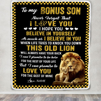 Personalized To My Bonus Son Blanket From Stepfather This Old Lion Love You Stepson Birthday Graduation Christmas Customized Fleece Throw Blanket | siriusteestore