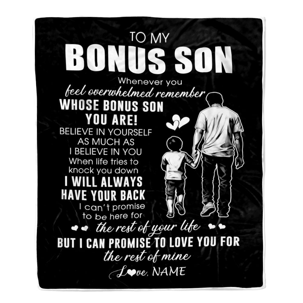 Personalized To My Bonus Son Blanket From Stepfather Whenever You Feel Overwhelmed Stepson Birthday Graduation Christmas Customized Fleece Throw Blanket | siriusteestore