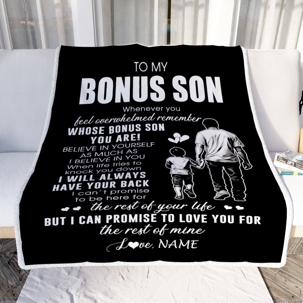 Personalized To My Bonus Son Blanket From Stepfather Whenever You Feel Overwhelmed Stepson Birthday Graduation Christmas Customized Fleece Throw Blanket | siriusteestore